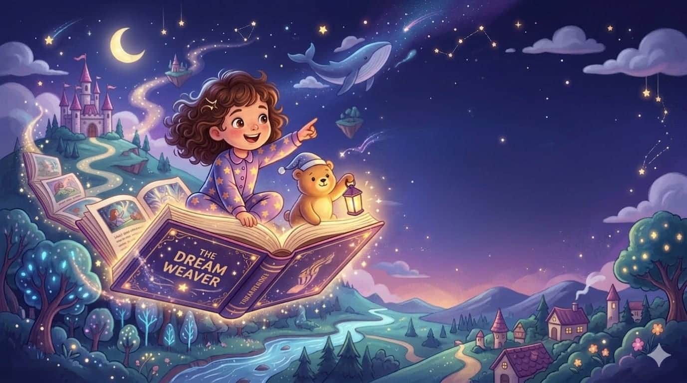 A child listening to a personalized adventure story with TinyBear
